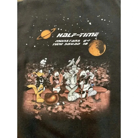 Vtg 1996 Space Jam Warner Brothers Black Sweatshirt Crew Neck Basketball Sz Med? - Picture 8 of 8